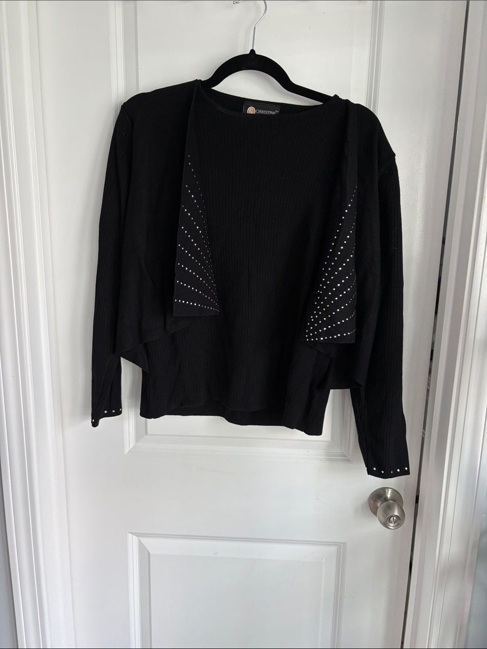 Christine Alexander Black Stud-Trim Knit Sweater & Cardigan Set